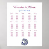 Royal Blue Peacock Wedding Seating Chart Poster (Vorne)