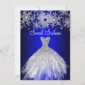 Royal Blue Pearl Silver Dress Snowflake Sweet 16 Einladung (Vorderseite)