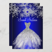 Royal Blue Pearl Silver Dress Snowflake Sweet 16 Einladung (Vorne/Hinten)