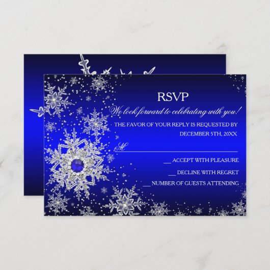 Royal Blue Pearl Snowflake Weihnachts-Party UAWG RSVP Karte (Vorne/Hinten)