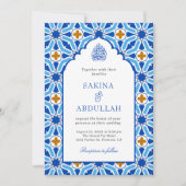 Royal Blue Persian Mosaic QR Code Muslim Wedding Einladung (Vorderseite)