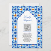 Royal Blue Persian Mosaic QR Code Muslim Wedding Einladung (Rückseite)