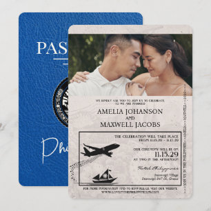 Royal Blue Philippinen Reisepass Hochzeit Einladung