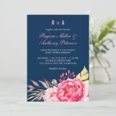 Royal Blue Pink Flower Garden Hochzeit Einladung (Stehend Vorderseite)