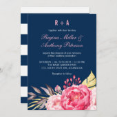 Royal Blue Pink Flower Garden Hochzeit Einladung (Vorne/Hinten)