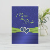 Royal Blue Pleats und Chartreuse Save the Date (Stehend Vorderseite)