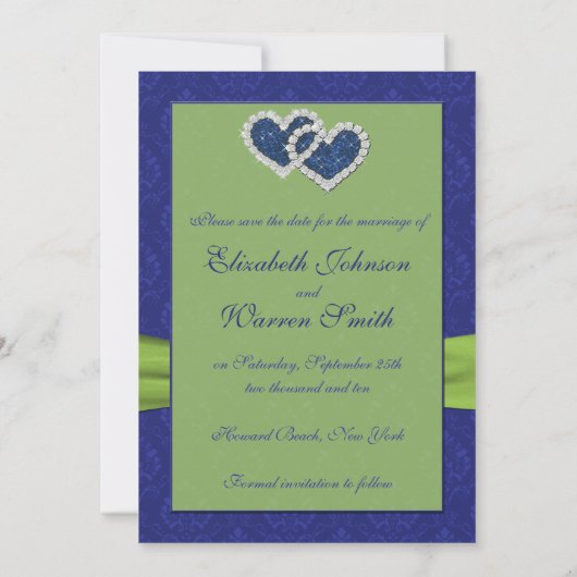 Royal Blue Pleats und Chartreuse Save the Date (Rückseite)