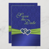 Royal Blue Pleats und Chartreuse Save the Date (Vorne/Hinten)