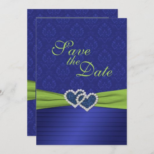 Royal Blue Pleats und Chartreuse Save the Date (Vorne/Hinten)