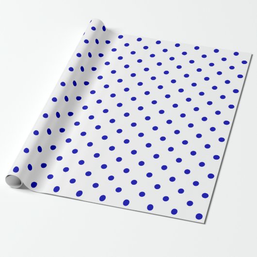 Royal Blue Polka Dot auf White Large Space Geschenkpapier (Ungerollt)