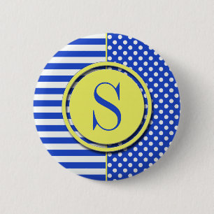 Royal Blue Polka Dots and Stripes Monogram STaylor Button