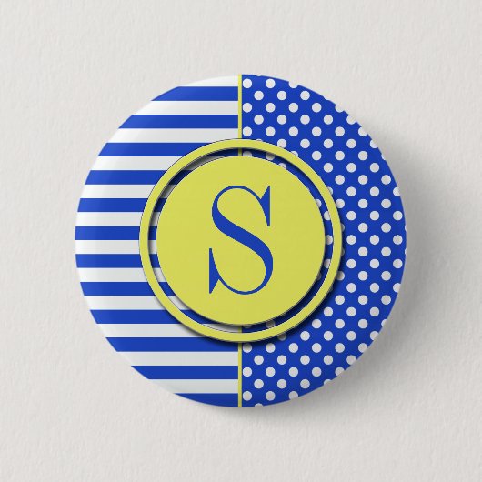Royal Blue Polka Dots and Stripes Monogram STaylor Button (Vorderseite)