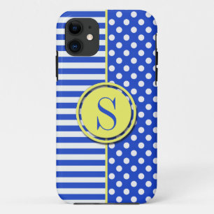 Royal Blue Polka Dots and Stripes Monogram STaylor iPhone 11 Hülle