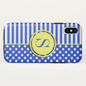 Royal Blue Polka Dots and Stripes Monogram STaylor Case-Mate iPhone Hülle (Rückseite (Horizontal))