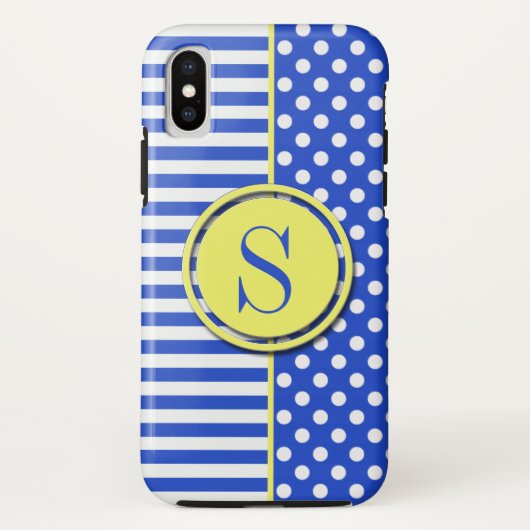 Royal Blue Polka Dots and Stripes Monogram STaylor Case-Mate iPhone Hülle (Rückseite)