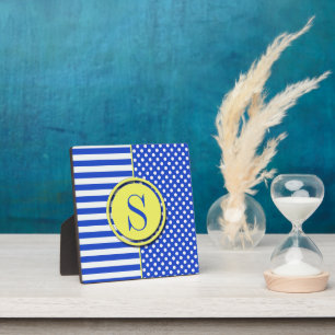 Royal Blue Polka Dots and Stripes Monogram STaylor Fotoplatte