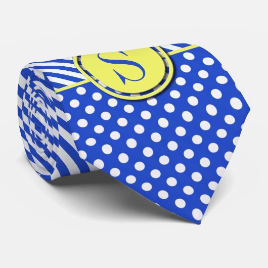 Royal Blue Polka Dots and Stripes Monogram STaylor Krawatte (Gerollt)