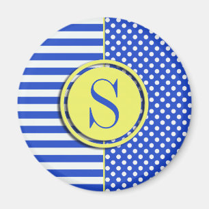 Royal Blue Polka Dots and Stripes Monogram STaylor Magnet