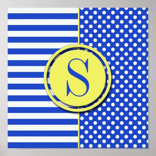 Royal Blue Polka Dots and Stripes Monogram STaylor Poster (Vorne)