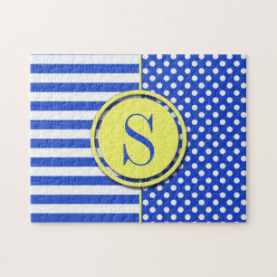 Royal Blue Polka Dots and Stripes Monogram STaylor Puzzle