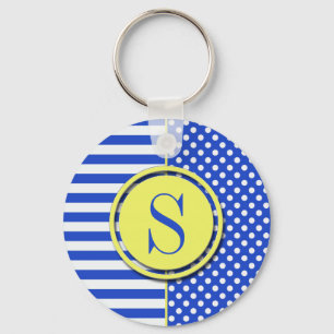 Royal Blue Polka Dots and Stripes Monogram STaylor Schlüsselanhänger