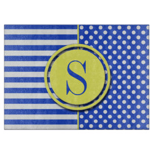 Royal Blue Polka Dots and Stripes Monogram STaylor Schneidebrett
