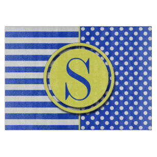 Royal Blue Polka Dots and Stripes Monogram STaylor Schneidebrett