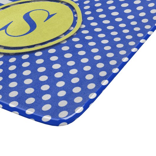 Royal Blue Polka Dots and Stripes Monogram STaylor Schneidebrett (Ecke)