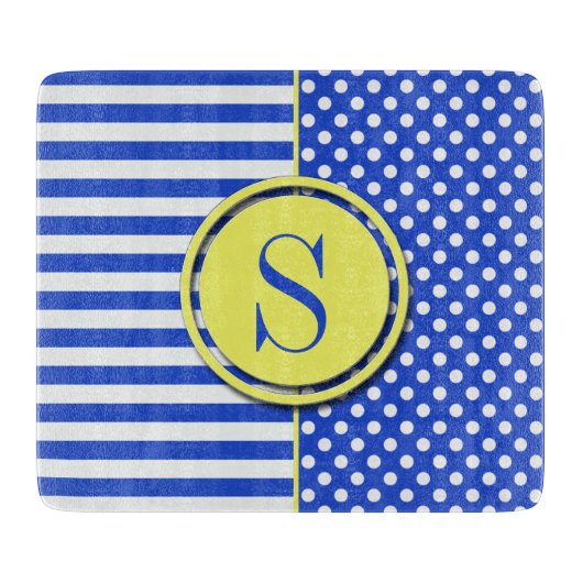 Royal Blue Polka Dots and Stripes Monogram STaylor Schneidebrett (Vorderseite)