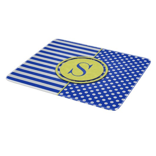 Royal Blue Polka Dots and Stripes Monogram STaylor Schneidebrett (Ecke)