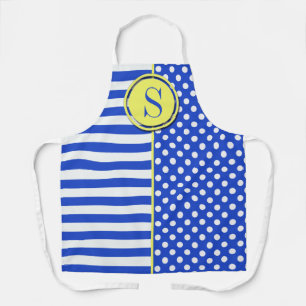 Royal Blue Polka Dots and Stripes Monogram STaylor Schürze