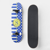 Royal Blue Polka Dots and Stripes Monogram STaylor Skateboard (Vorderseite)