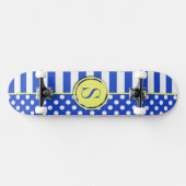 Royal Blue Polka Dots and Stripes Monogram STaylor Skateboard (Horizontal)