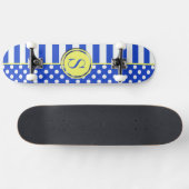 Royal Blue Polka Dots and Stripes Monogram STaylor Skateboard (Horizontal)