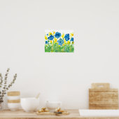 Royal Blue Poppies Gelbe Wildblumen Wasserfarbe Poster (Küche)