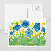 Royal Blue Poppies Gelbe Wildblumen Wasserfarbe Postkarte (Vorne/Hinten)