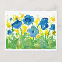 Royal Blue Poppies Gelbe Wildblumen Wasserfarbe