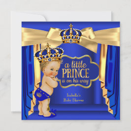 Royal Blue Prince Baby Dusche Gold Crown Blonde Einladung
