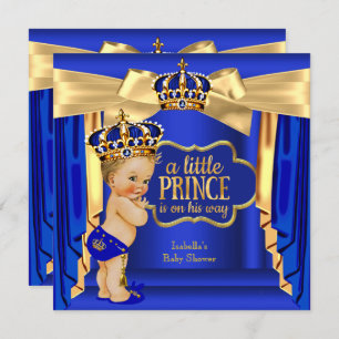 Royal Blue Prince Baby Dusche Gold Crown Blonde Einladung