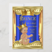 Royal Blue Prince Baby Shower Gold Brünett Boy Einladung (Vorderseite)