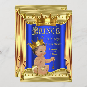 Royal Blue Prince Baby Shower Gold Brünett Boy Einladung