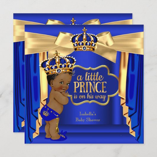 Royal Blue Prince Baby Shower Gold Crown Ethnic Einladung (Vorne/Hinten)