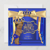 Royal Blue Prince Baby Shower Gold Crown Ethnic Einladung (Vorderseite)