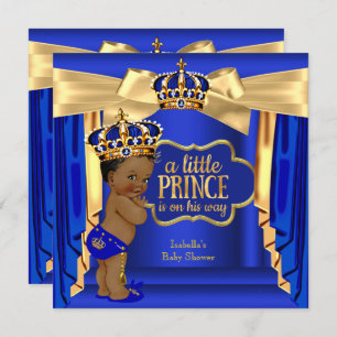 Royal Blue Prince Baby Shower Gold Crown Ethnic Einladung