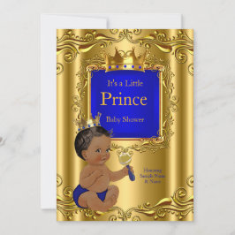 Royal Blue Prince Baby Shower Gold Crown Ethnic Einladung