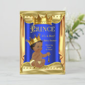 Royal Blue Prince Baby Shower Gold Ethnic Einladung (Stehend Vorderseite)