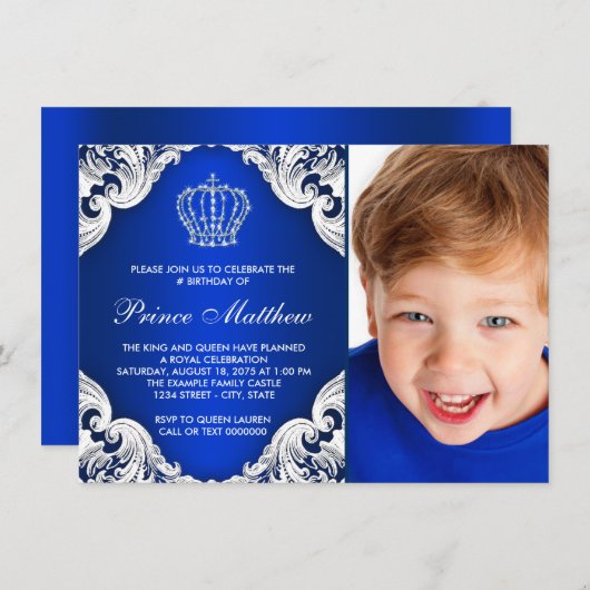 Royal Blue Prince Birthday Party Einladung (Vorne/Hinten)