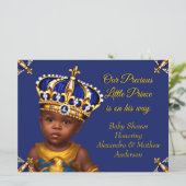 Royal Blue Prince Boy Baby Shower Gold Ethnic Einladung (Stehend Vorderseite)