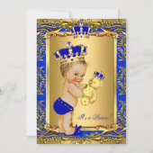 Royal Blue Prince Crown Baby Duschbär Blonde Einladung (Vorderseite)