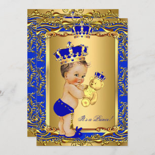 Royal Blue Prince Crown Baby Duschbär Brünett Einladung